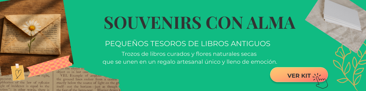 Pequeños tesoros realizados con libros antiguos curados y flores naturales secas